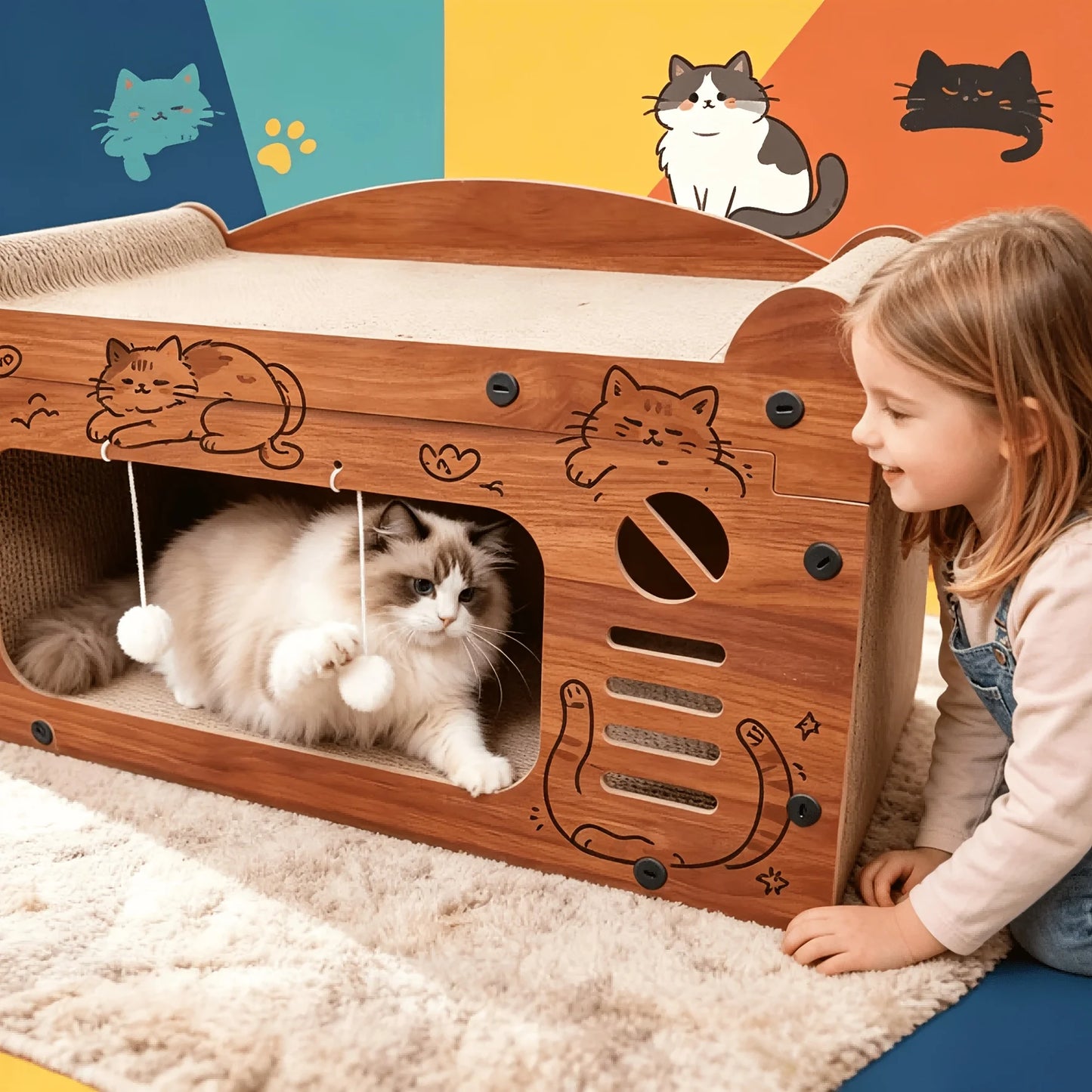 Retro TV Style Entertaining Scratching Pad and Bed for Cats