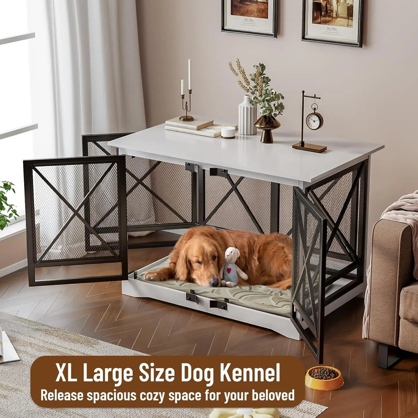 Double Door Wooden Furniture Dog Crate for XL Breeds