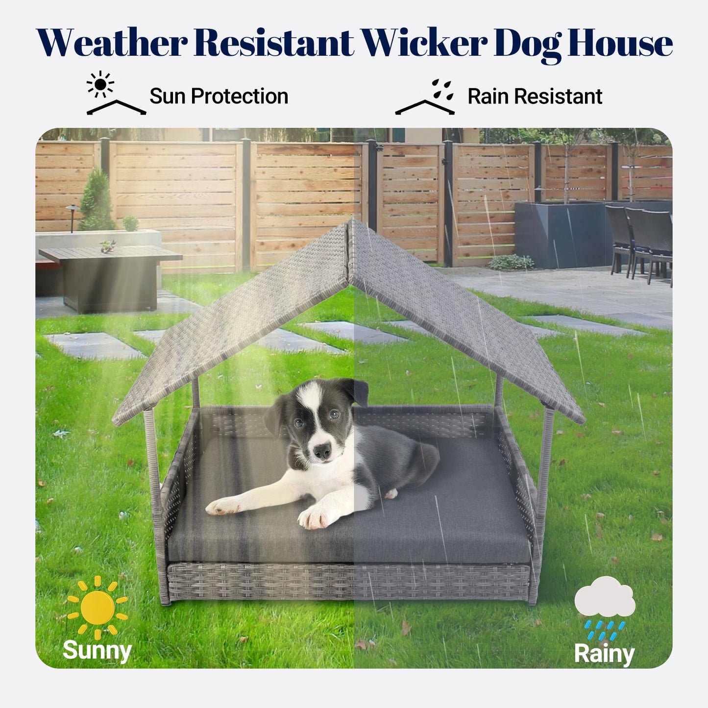 Elevated Wicker Canopy Dog Bed for Outdoors