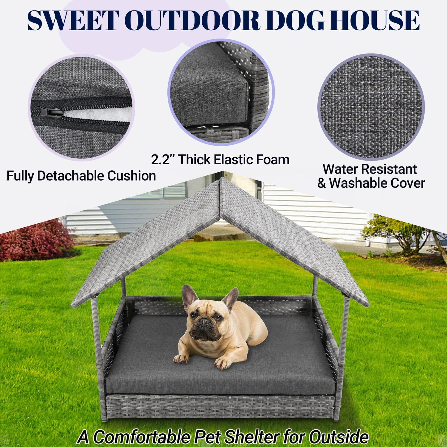Elevated Wicker Canopy Dog Bed for Outdoors