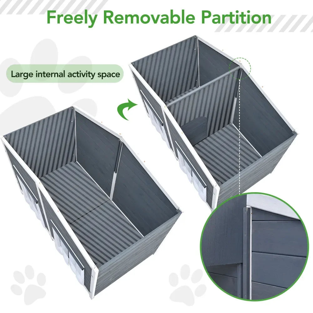 2 Door Covered Porch Cabin-Style Dog House