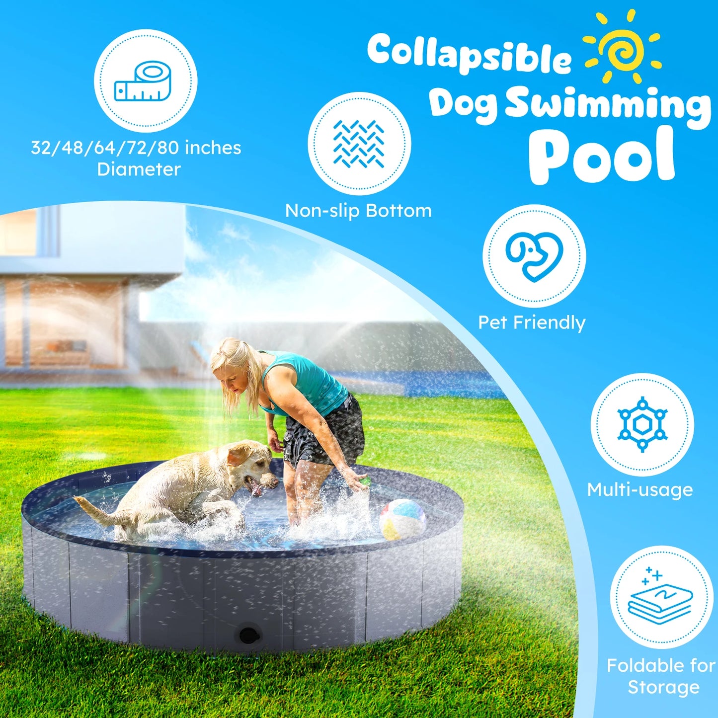 Anti-Slip Collapsible Multipurpose Pet Bath Pool