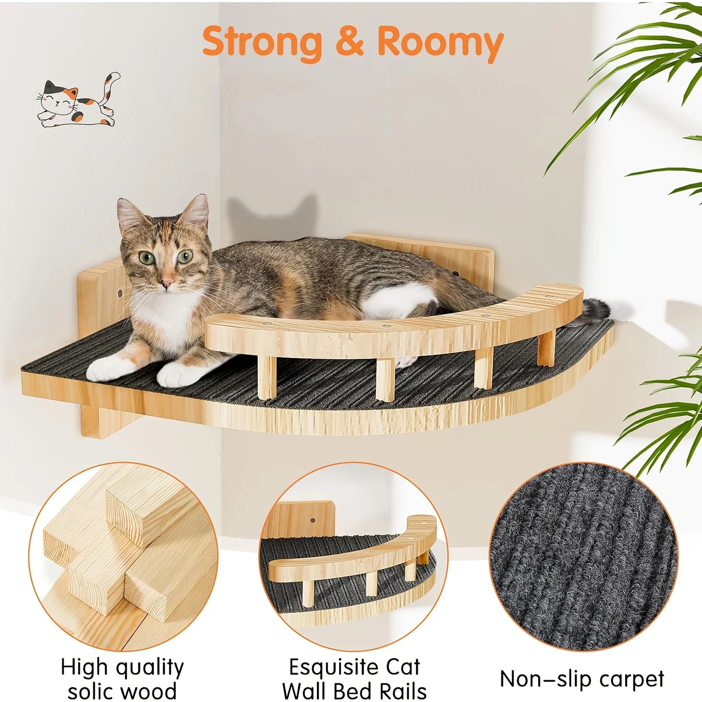 Pine Wood Multi-Level Cat Climbing Wall Shelves 4pc set