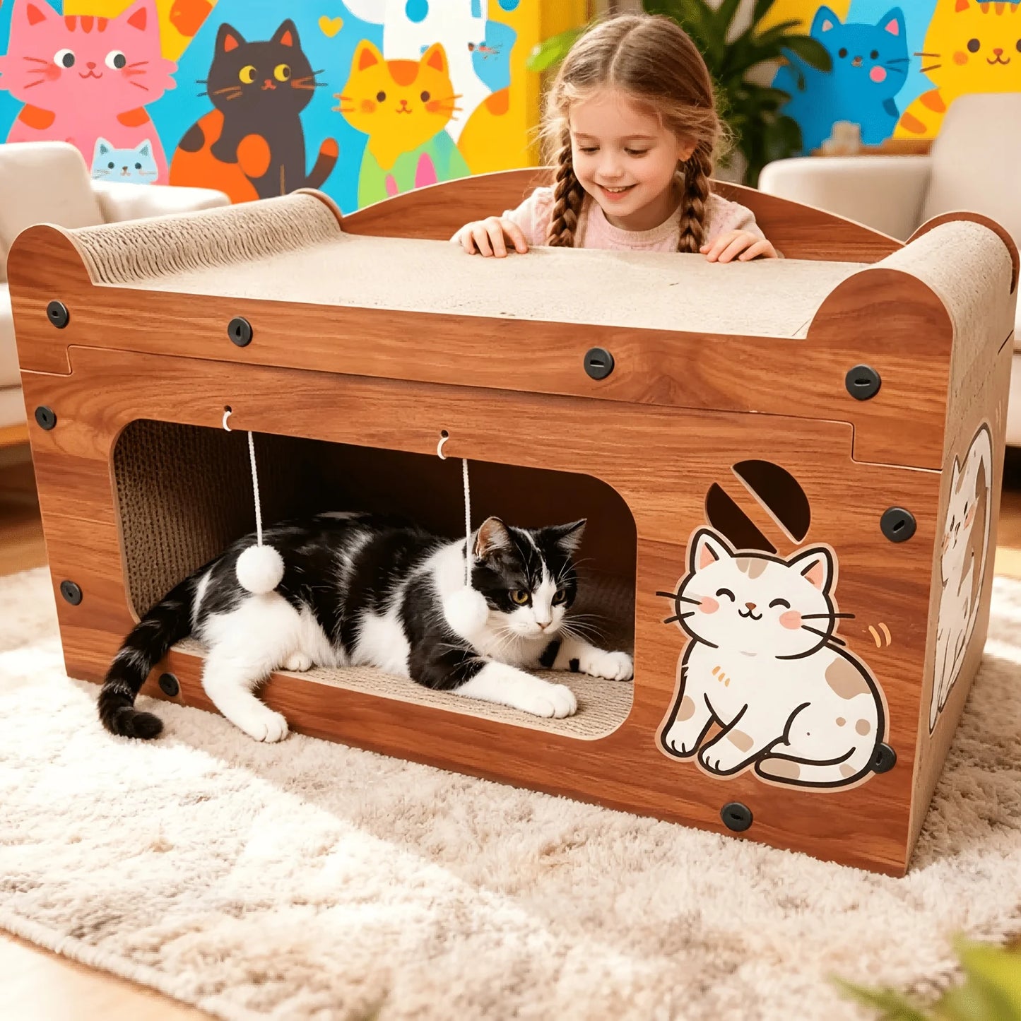 Retro TV Style Entertaining Scratching Pad and Bed for Cats