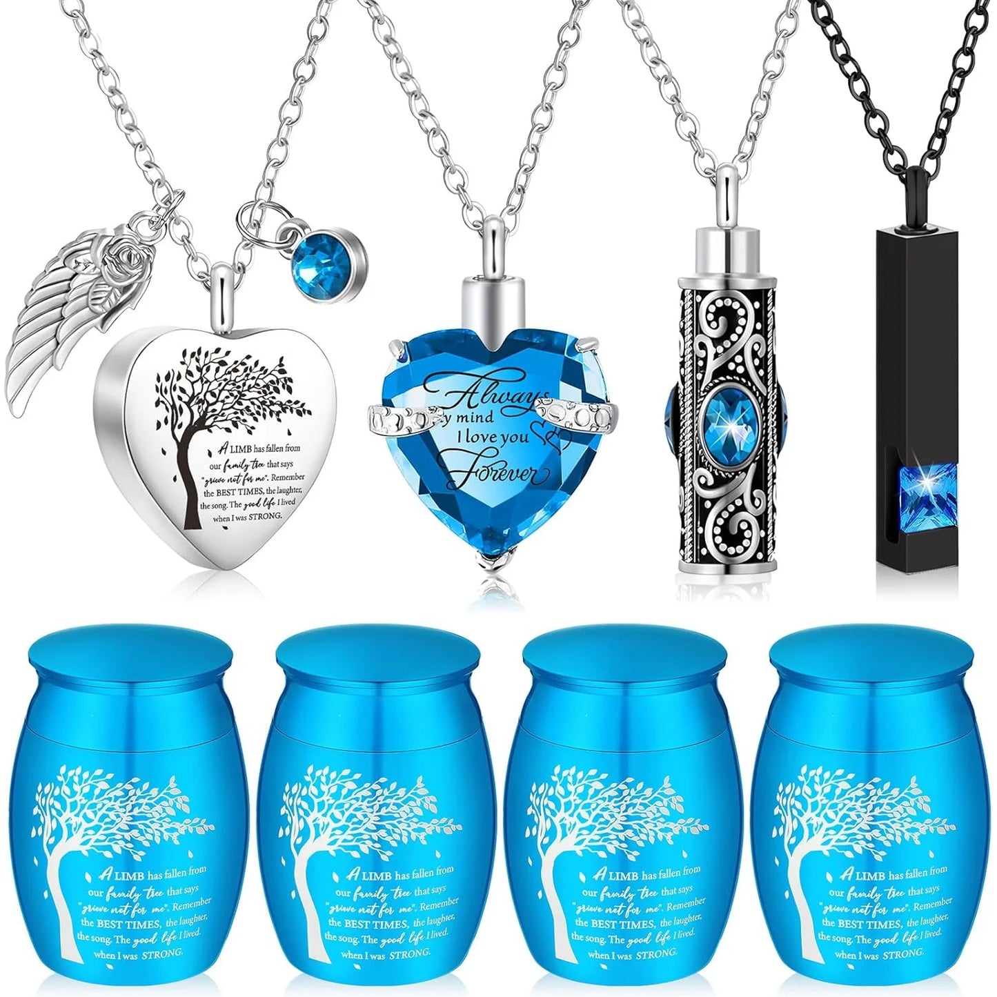 Memorial Urn and Pendant Set for Ashes, (8pcs)