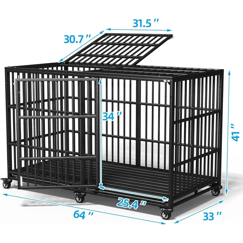 Extra Large Indestructible Lockable Dog Crate Kennel on Wheels