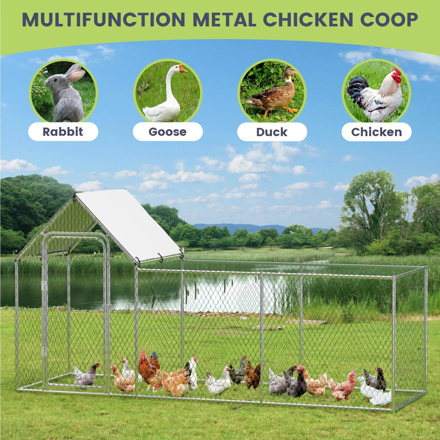 Flat Style Outdoor Walk-In Poultry Cage w/Waterproof Cover