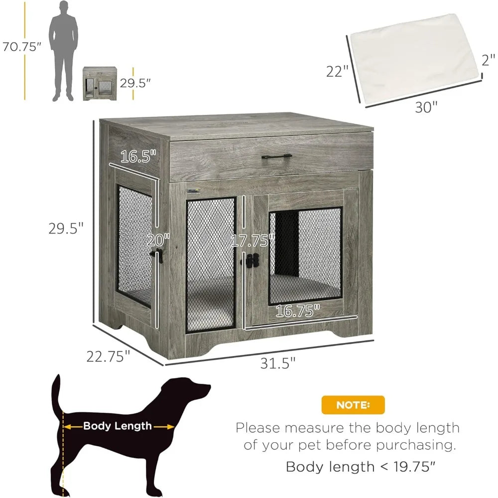 Dog Crate Side Table w/Drawer and Water-Resistant Cushion