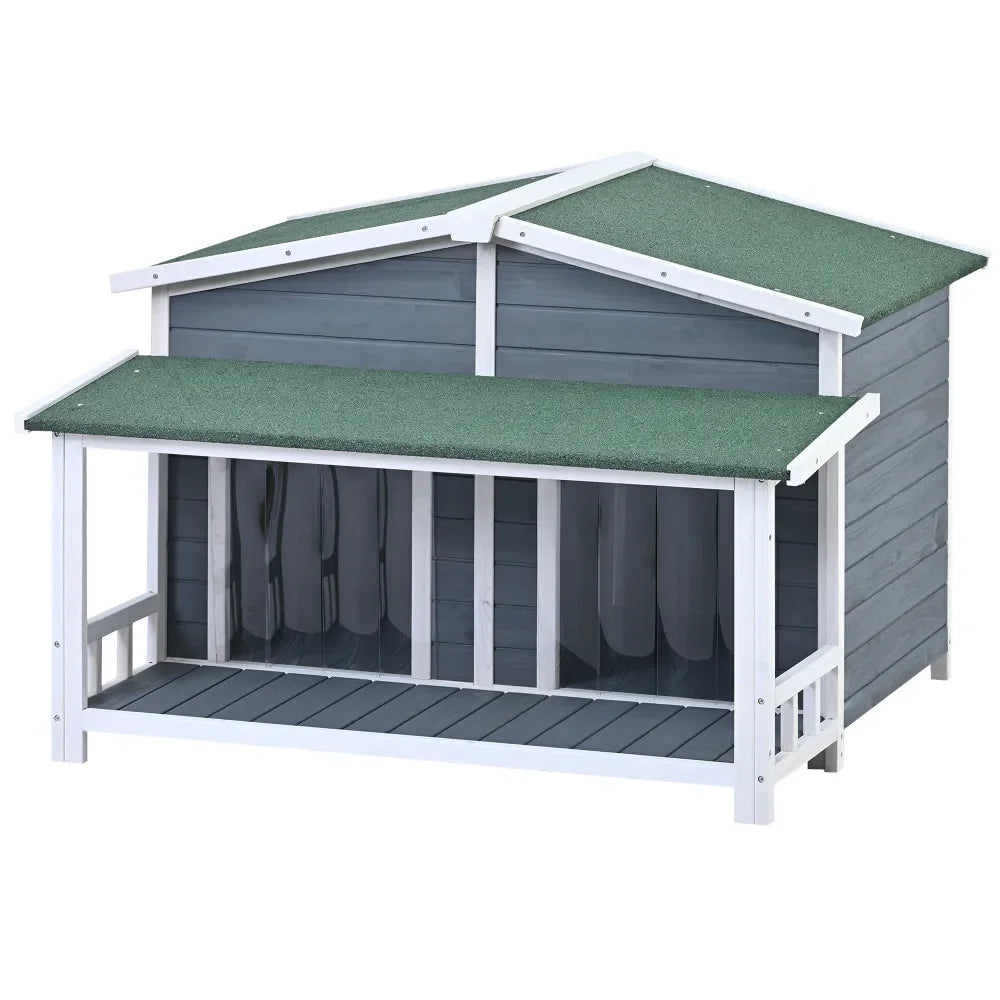 2 Door Covered Porch Cabin-Style Dog House