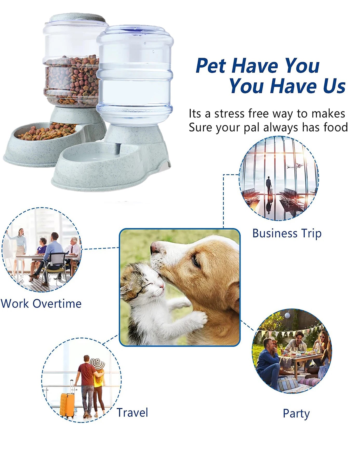 Large Capacity Automatic Food and Water Dispenser for Pets