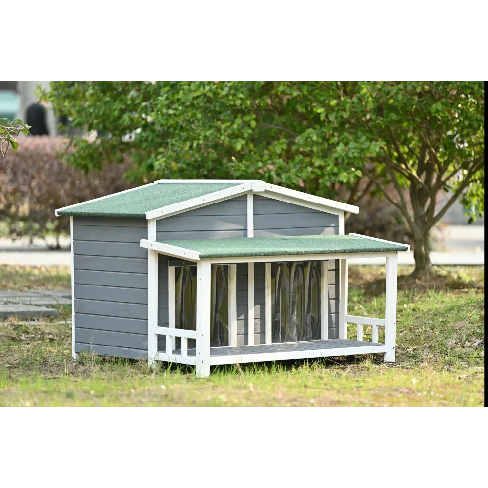 2 Door Covered Porch Cabin-Style Dog House