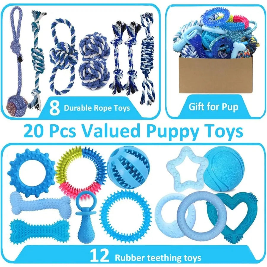Small Breed 20pcs Dog Toys, Teething Rings and Ropes