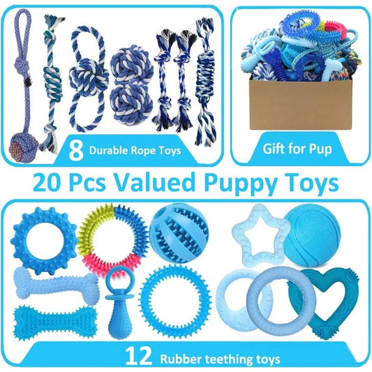 Small Breed 20pcs Dog Toys, Teething Rings and Ropes