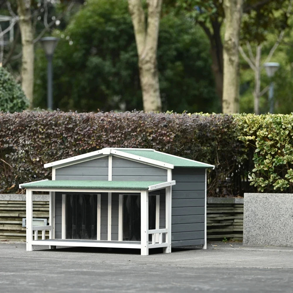 2 Door Covered Porch Cabin-Style Dog House