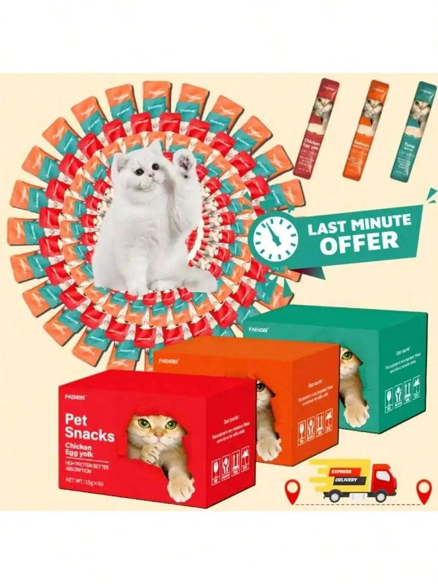 Assorted Cat Treat Pouches, Chicken Egg Yolk/Salmon Krill/Tuna Mussels