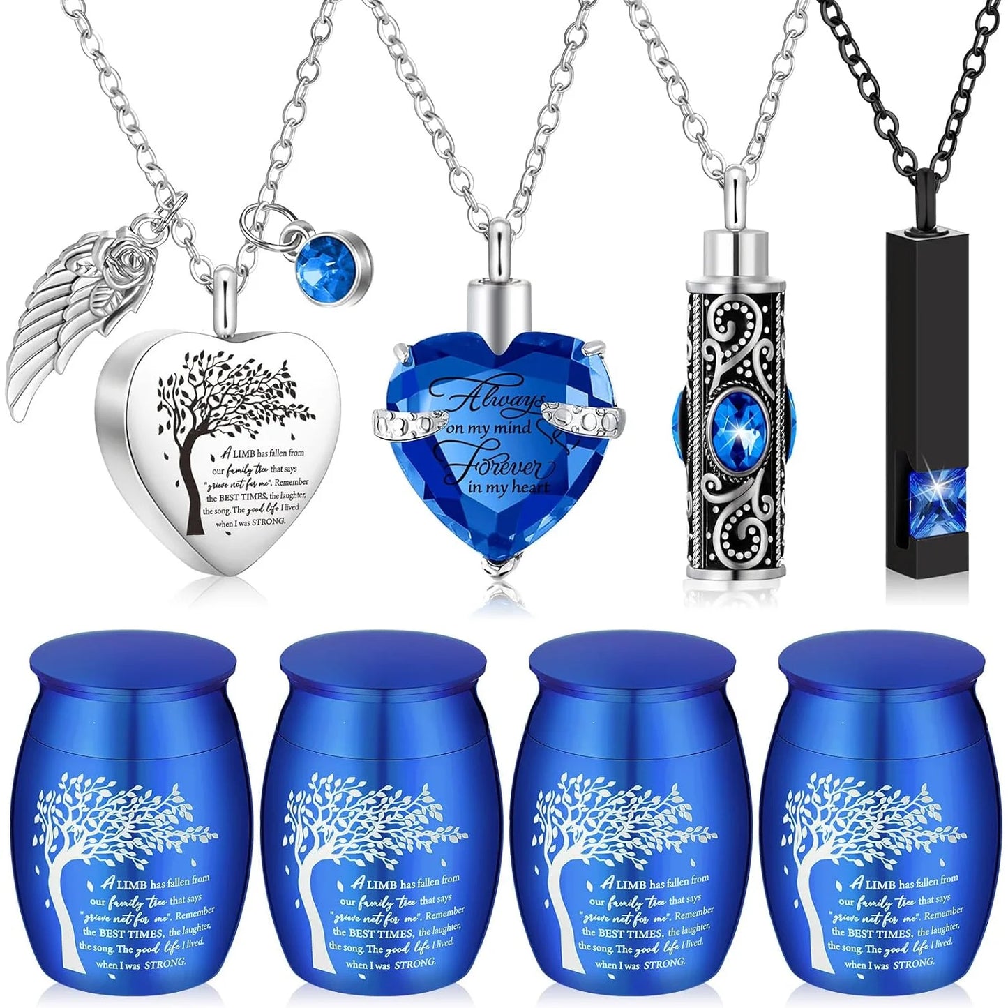 Memorial Urn and Pendant Set for Ashes, (8pcs)