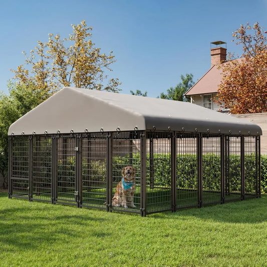 Spacious Heavy-Duty Outdoor Dog Enclosure w/Cover