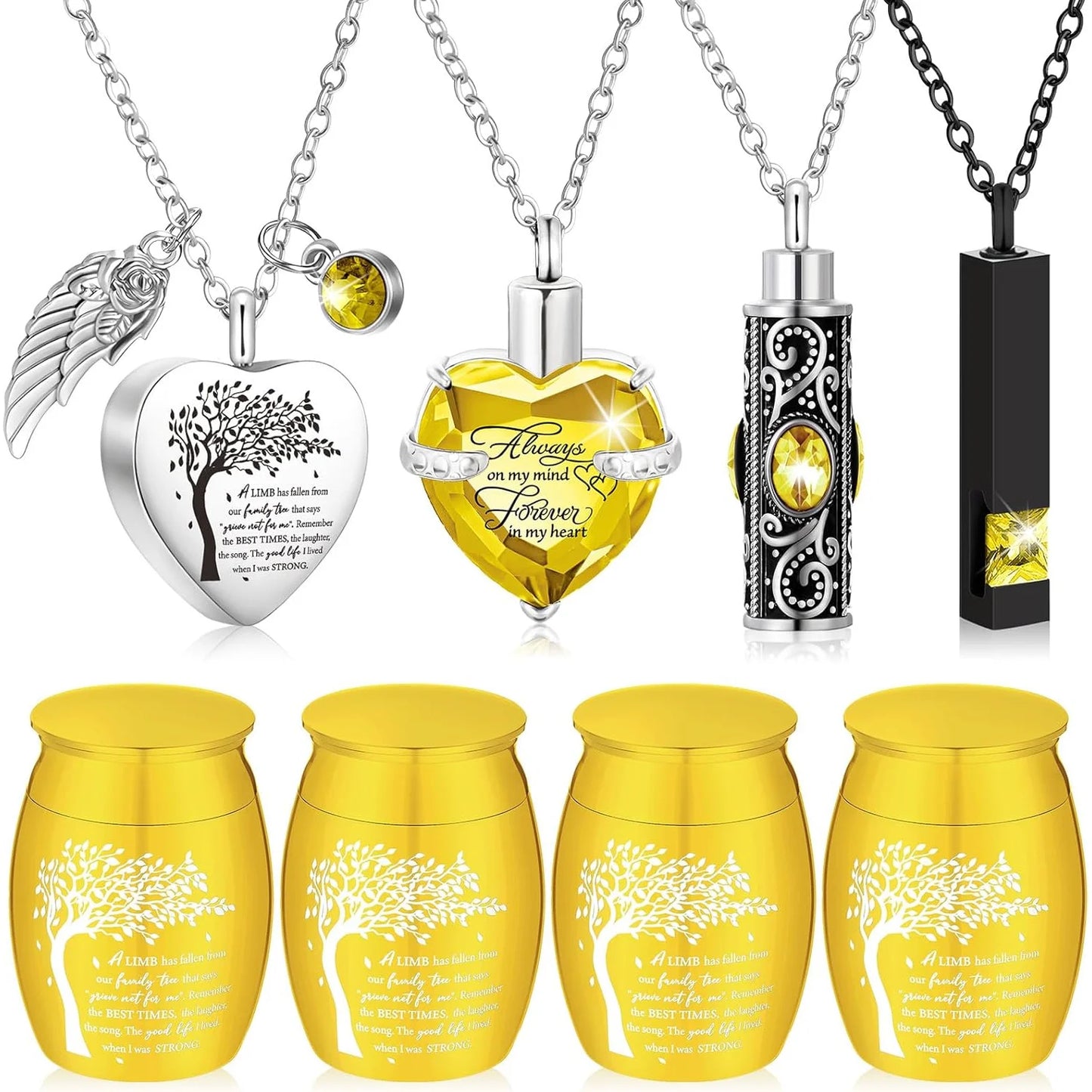 Memorial Urn and Pendant Set for Ashes, (8pcs)