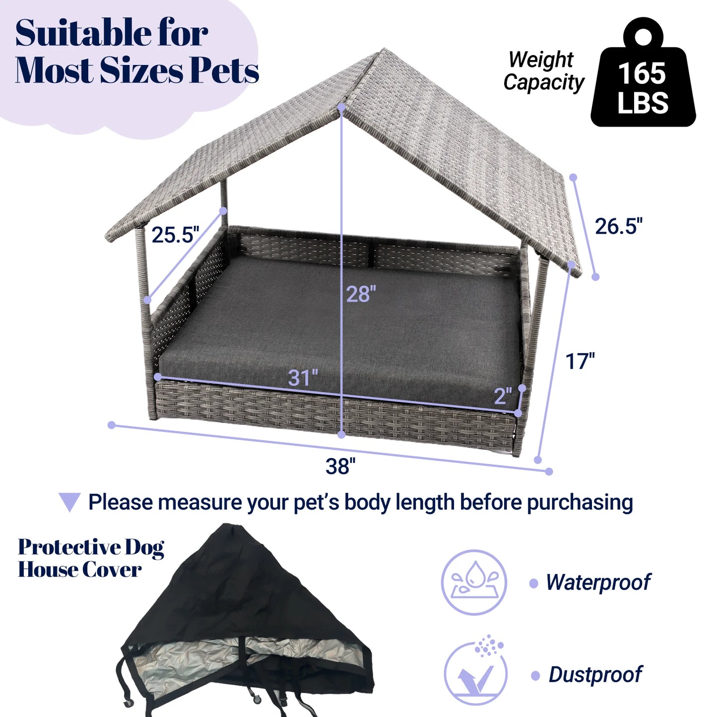 Elevated Wicker Canopy Dog Bed for Outdoors