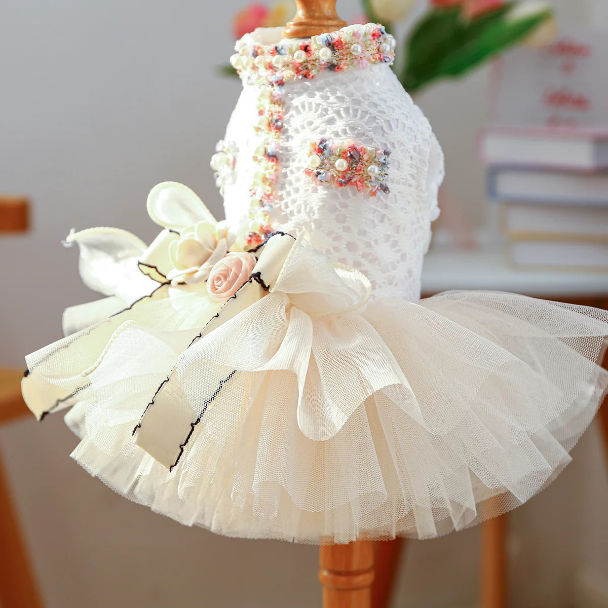 Tutu Dog Dress with a 3D Flower Knot Bow Design