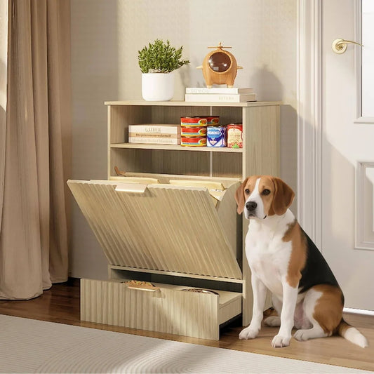 Dog Feeder Tilt-Out Cabinet w/Elevated Feeding Bowls