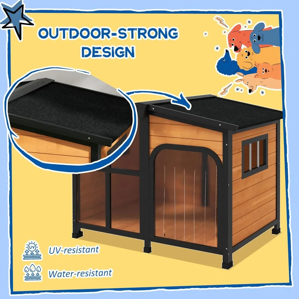 Cabin-Style Wooden Outdoor Dog House