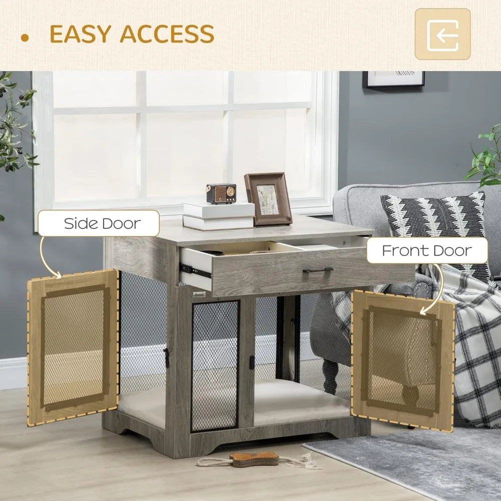 Dog Crate Side Table w/Drawer and Water-Resistant Cushion