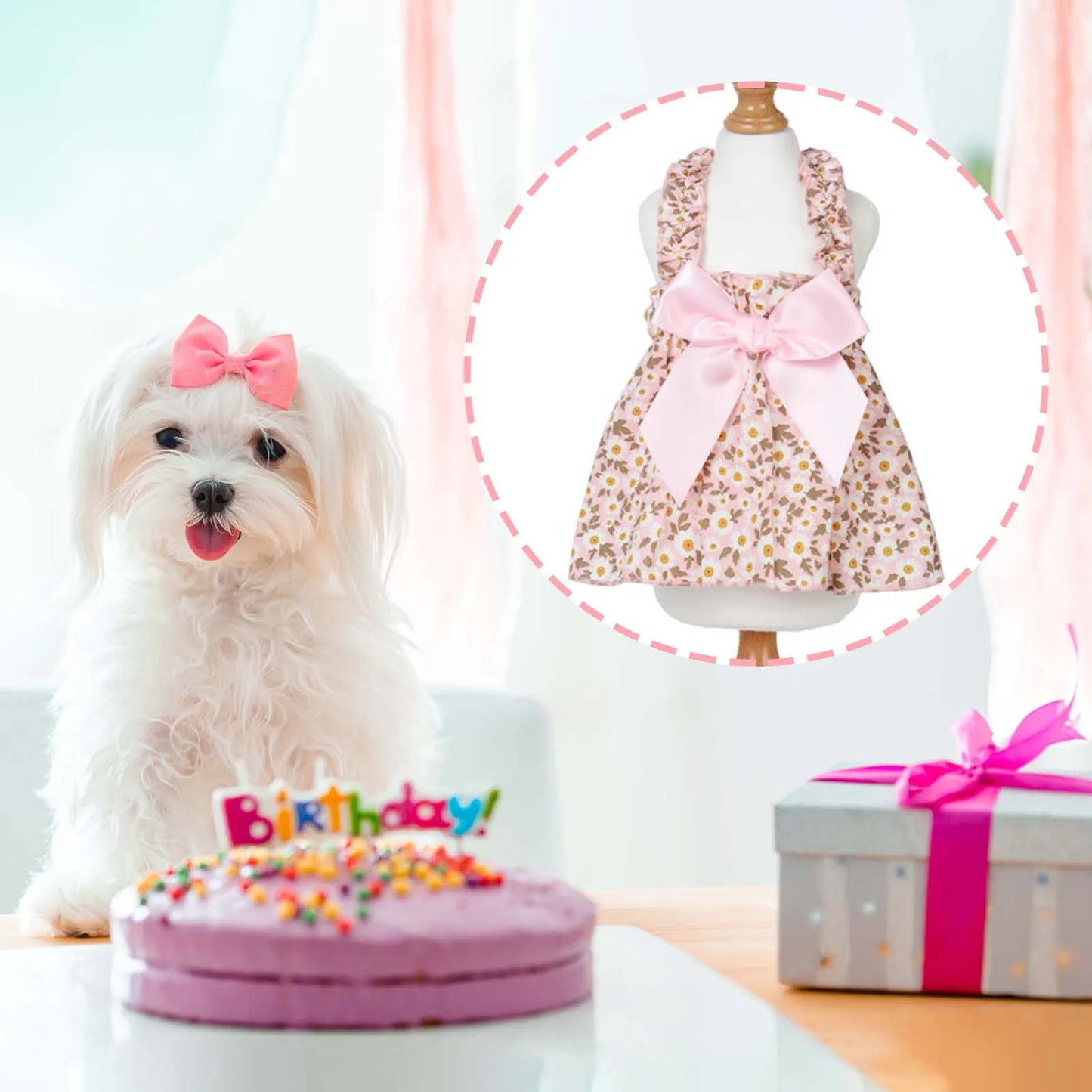 Pink Floral 1pc Dress for Cats and Dogs